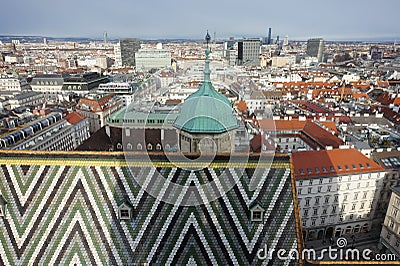 View of winter Vienna from the tower of St. Stephenâ€™s Cathedral. Editorial Stock Photo